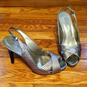 Gold slingback pumps